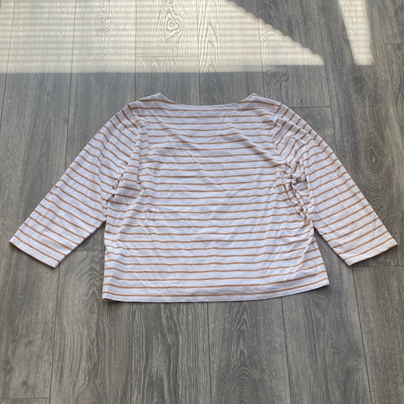 J. Crew - 100% Cotton Tan & White Striped Long Sleeve Tee - Size XL - Picture 5 of 6